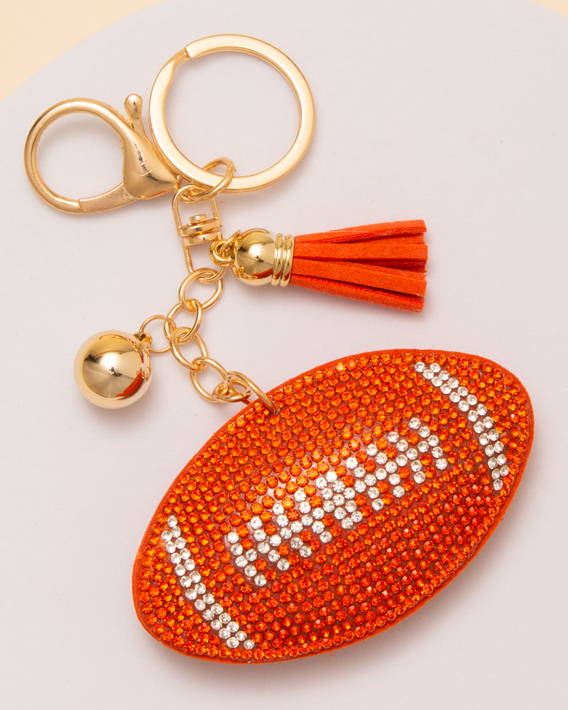 Nicole Gameday Rhinestone Pave Tassel Football Keychain | Orange