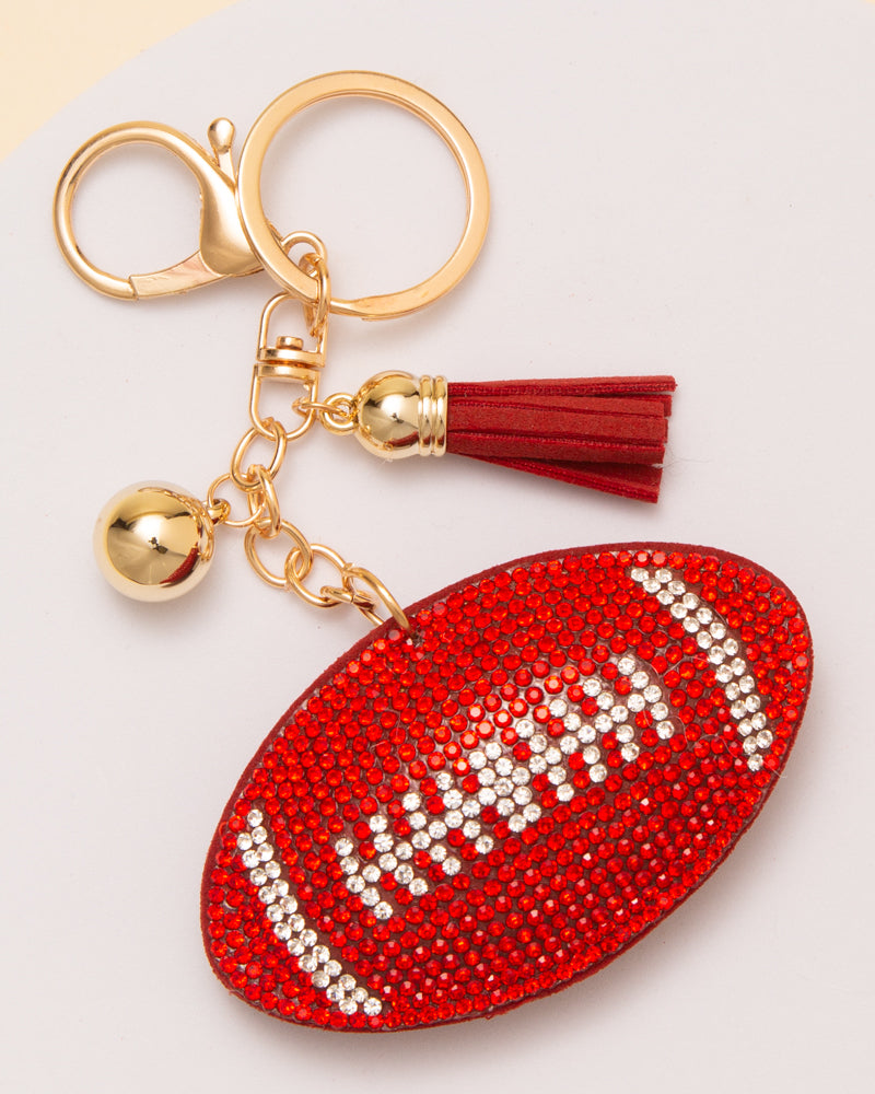 Nicole Gameday Rhinestone Pave Tassel Football Keychain