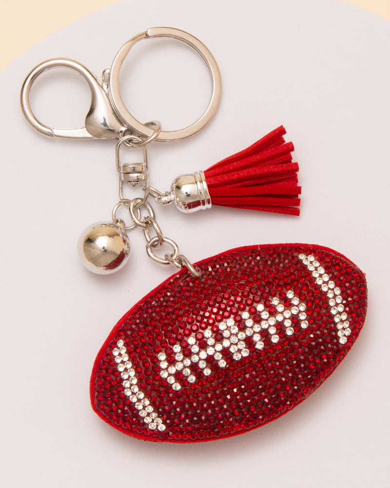 Nicole Gameday Rhinestone Pave Tassel Football Keychain | Burgundy