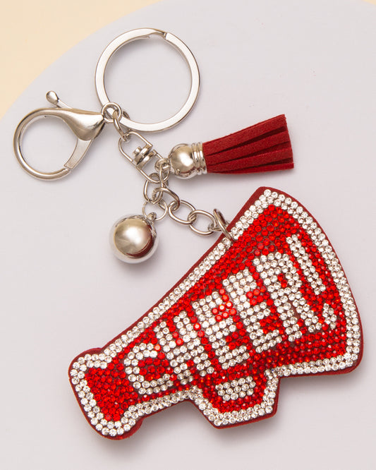 Joanna Gameday Rhinestone Pavé "CHEER" Megaphone Keychain | Red