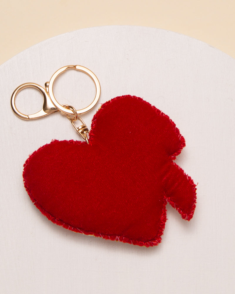 Andrea Sequins Seed Beaded Ribboned Heart Keychain with Split Ring