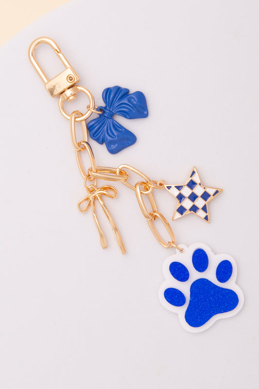 Ivy Bag Charm Keychain with Glitter Paw Print | Blue White