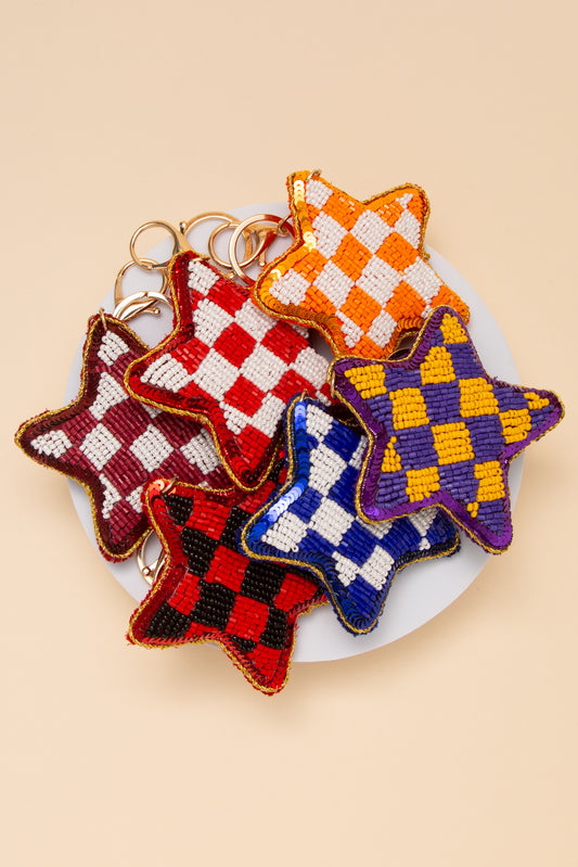 Taylor Gameday Checker Pattern Star Keychain