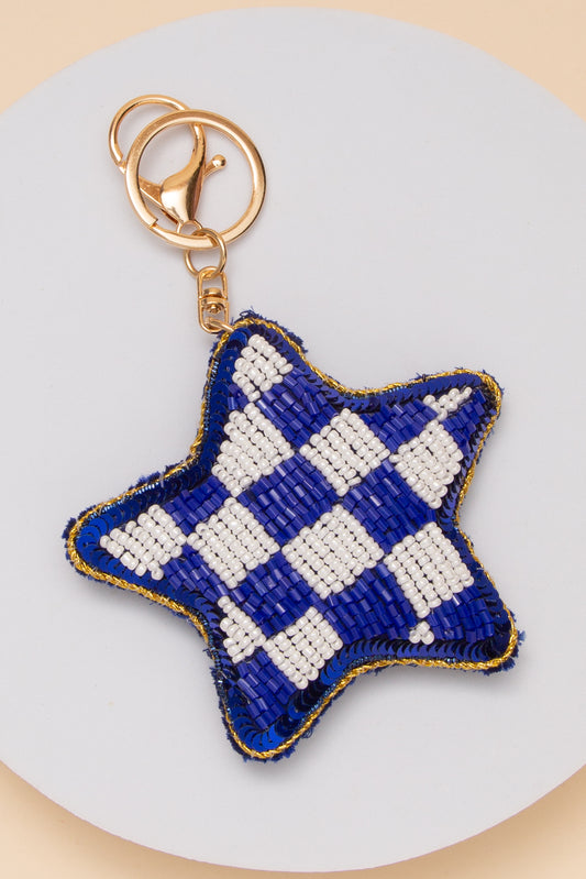 Taylor Gameday Checker Pattern Star Keychain | Blue White