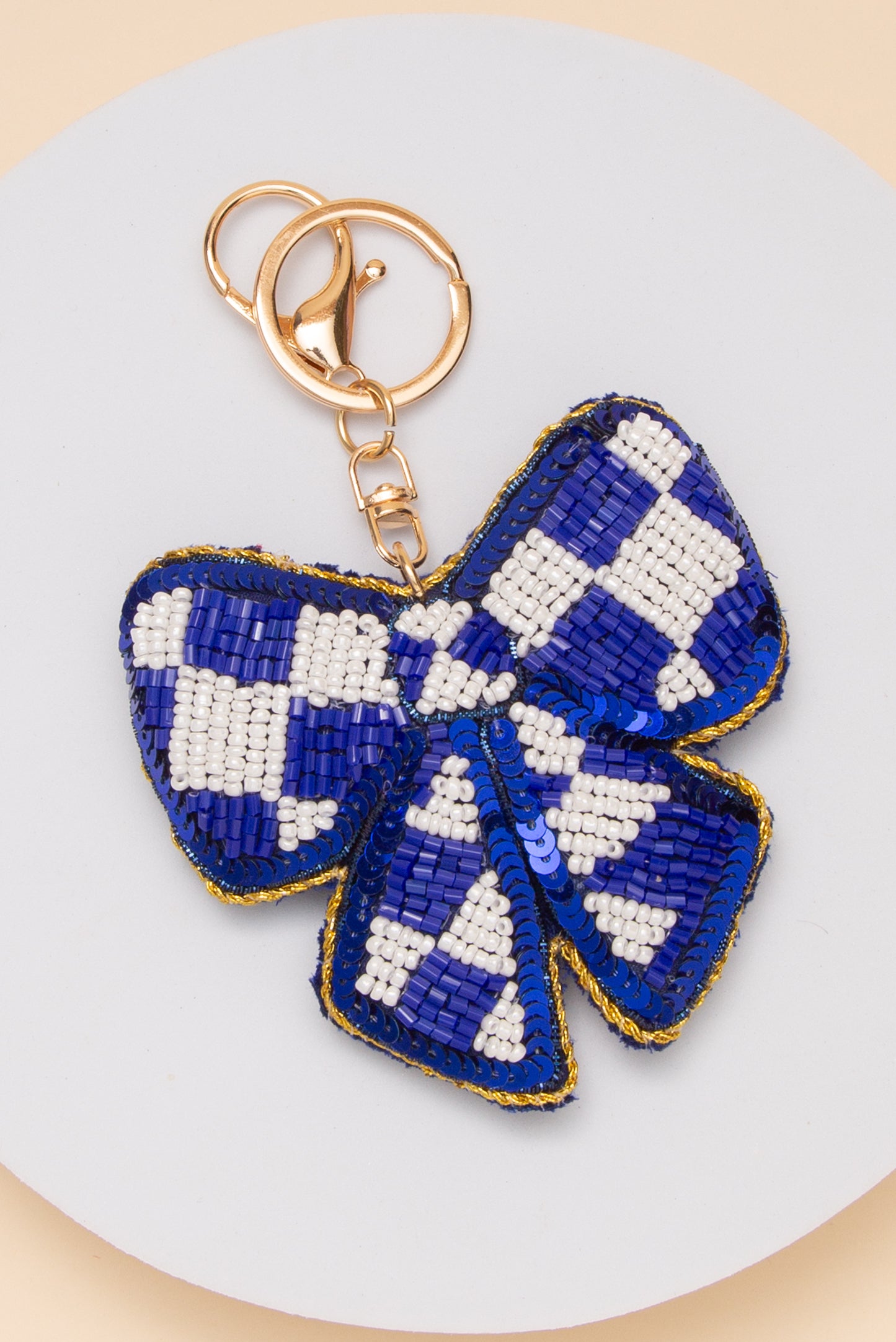 Alora Gameday Checker Pattern Bow Keychain | Blue White