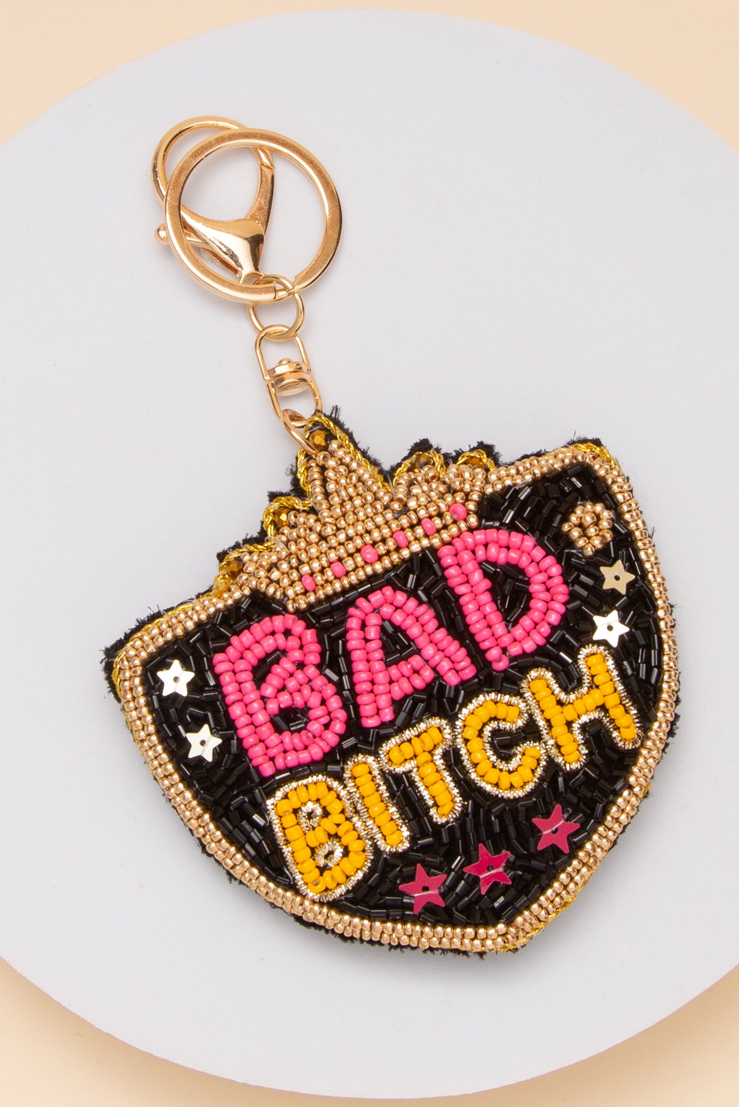 Esmeralda Bad Bitch Seed Beaded Shield Keychain