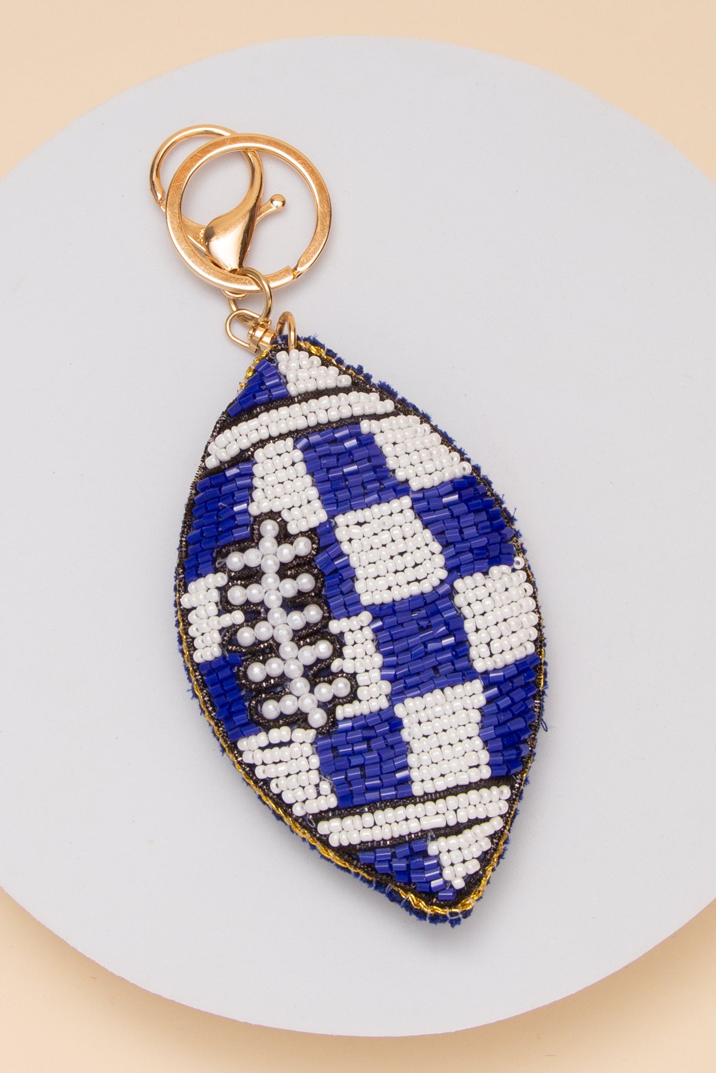 Nicole Gameday Checker Pattern Football Keychain | Blue White