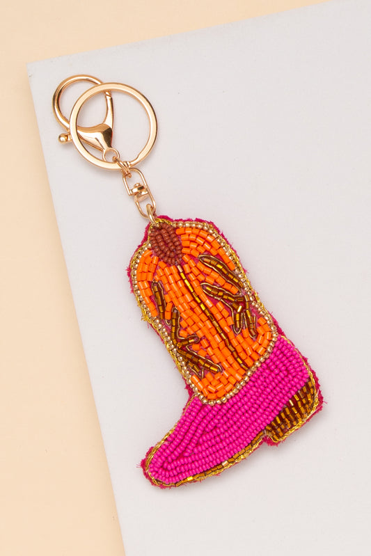 Lillian Western Cowboy Boot Beaded Bag Charm Keychain