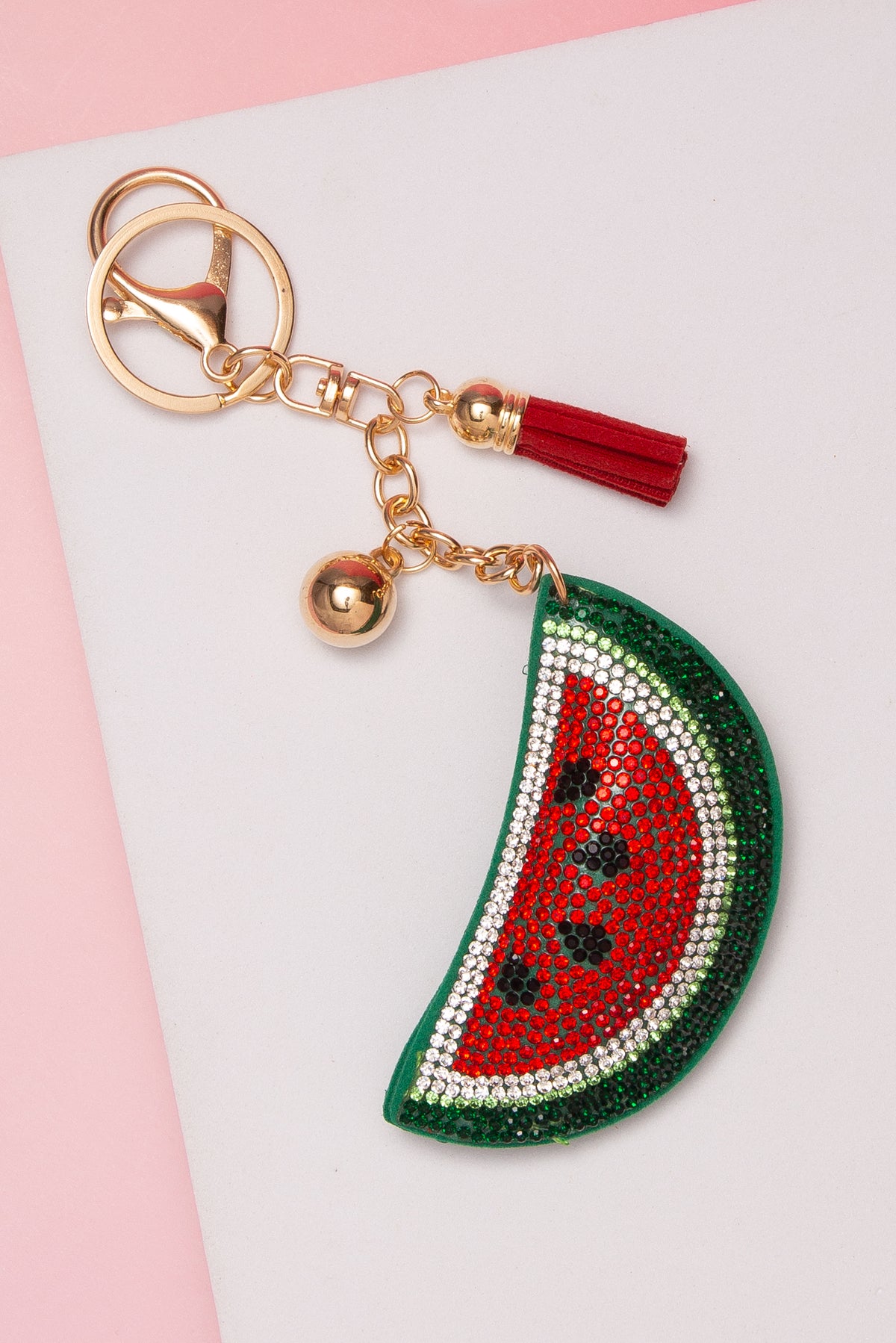 Luna Rhinestone Pave Watermelon Keychain With Tassel