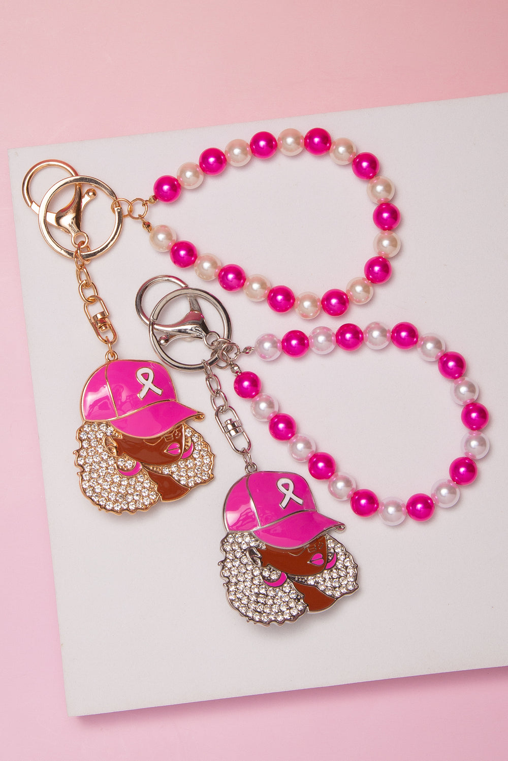 Vivian Black Queen Breast Cancer Awareness Pink Ribbon Keychain