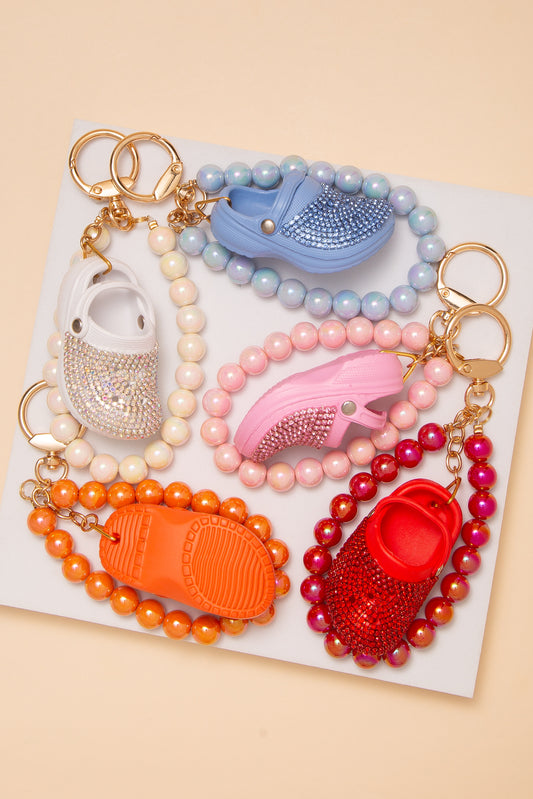 Olivia Rhinestone Pave Clog Bead Wristlet Keychain