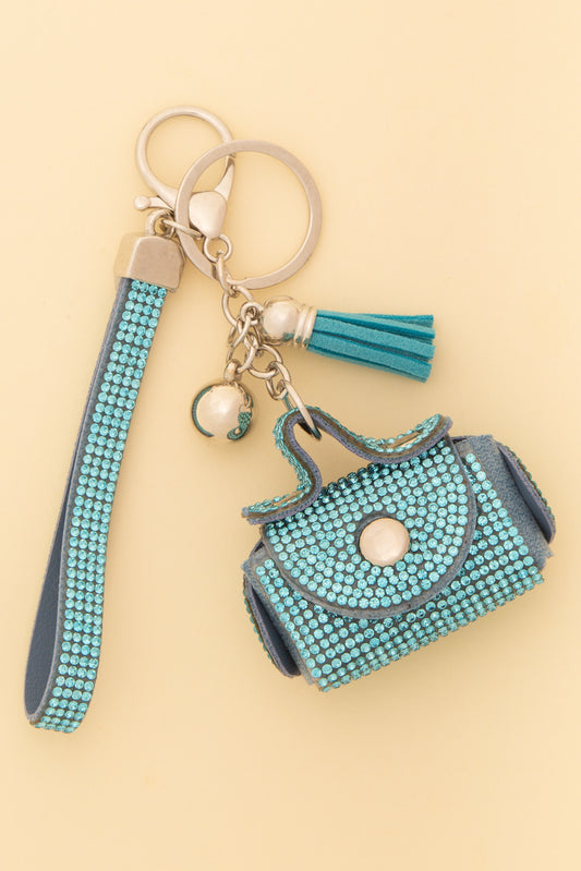 Celine Rhinestone Studded Mini Leather Bag Design AirPod Case | Aqua