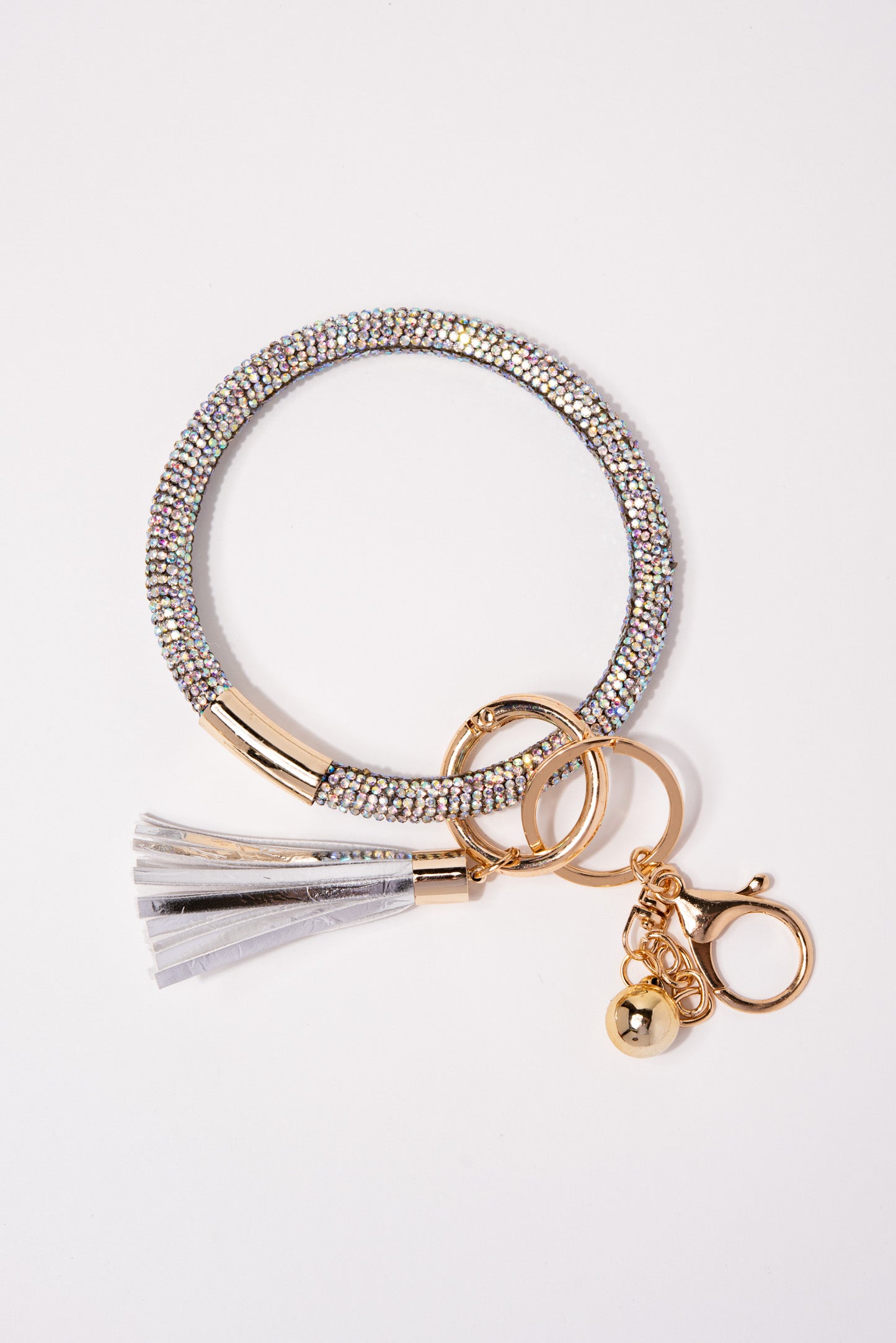 Sophia Collection Rhinestone Wristlet Keyring Keychain with Tassel- Iridescent
