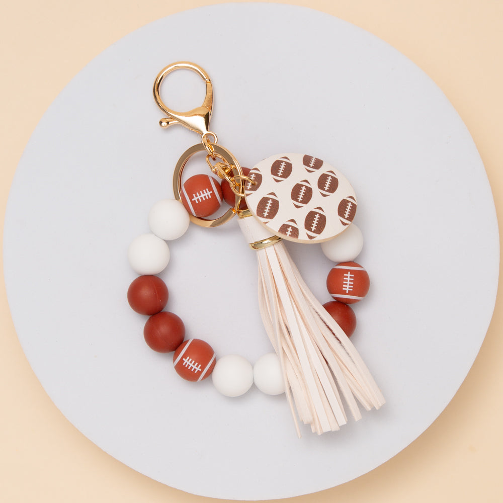 Morgan Game Day Football Beaded Wristlet Keychain