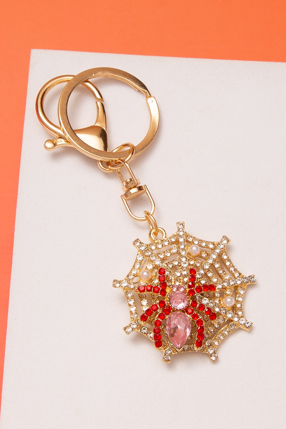 Amy Halloween Crystal Spiderweb Keychain With Red Spider