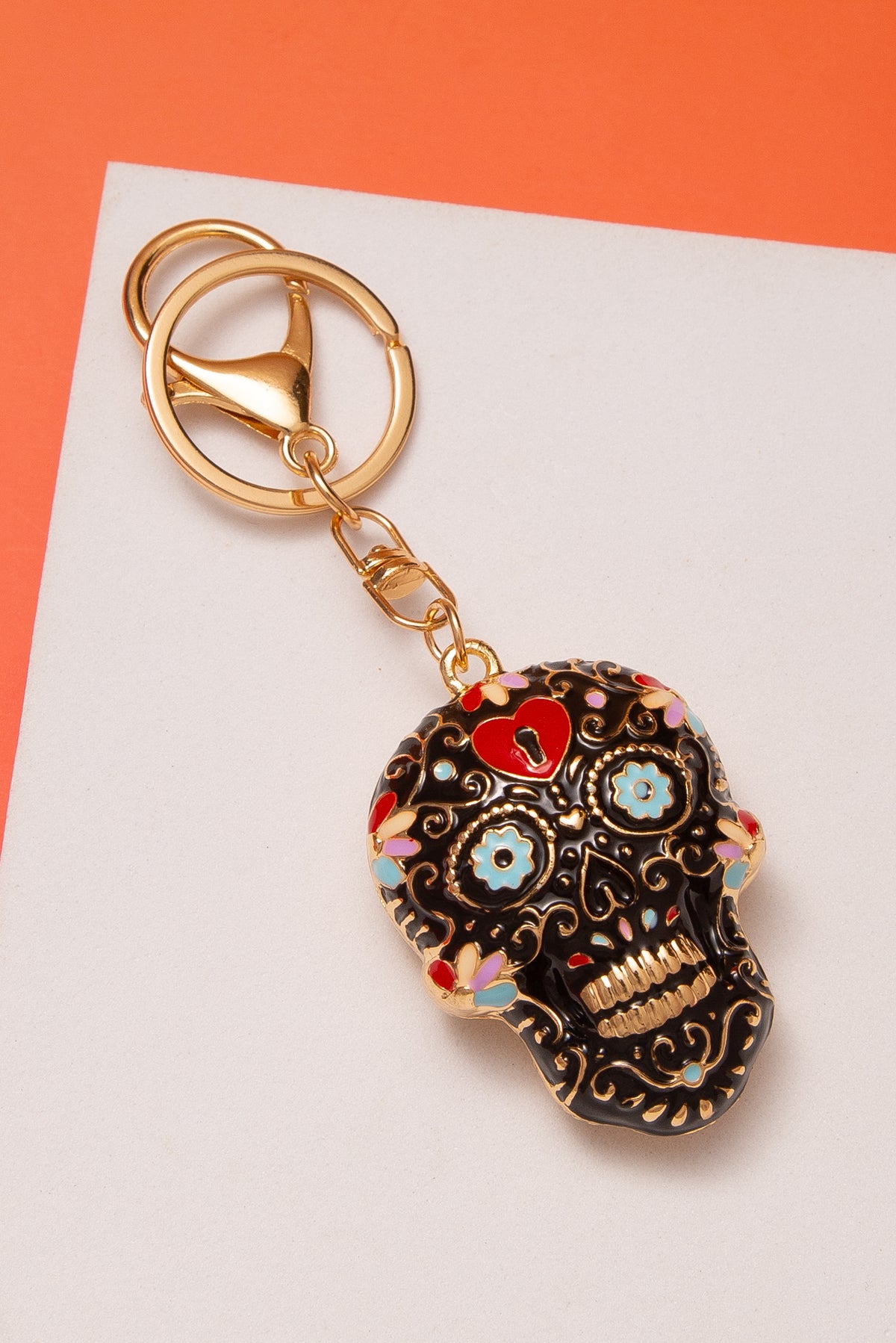 Gia Halloween Enamel Sugar Skull Keychain | Black