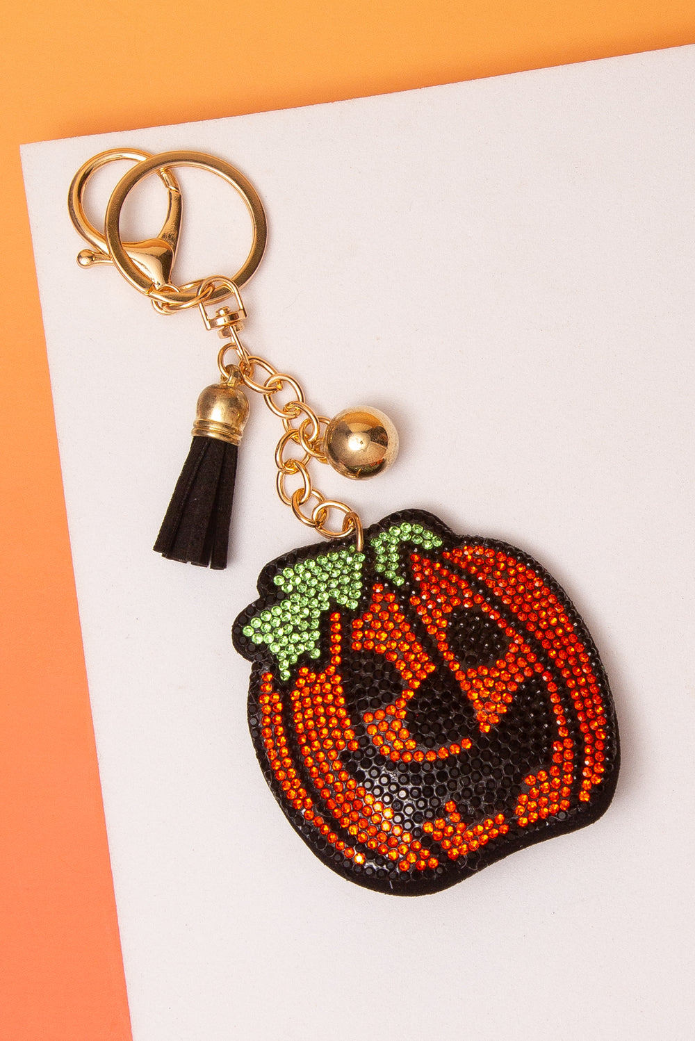 Bonnie Halloween Rhinestone Pave Pumpkin Tassel Keychain
