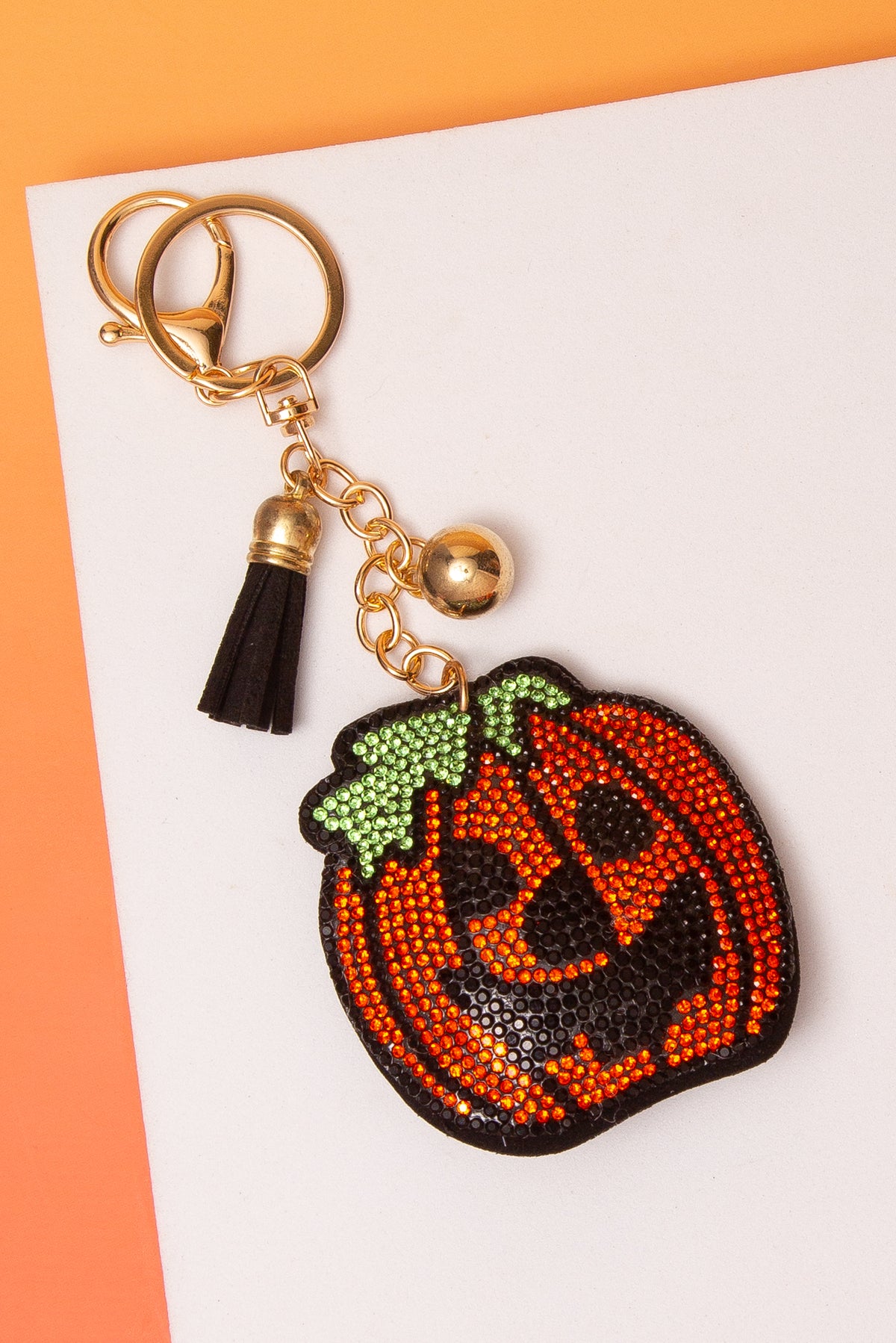 Bonnie Halloween Rhinestone Pave Pumpkin Tassel Keychain