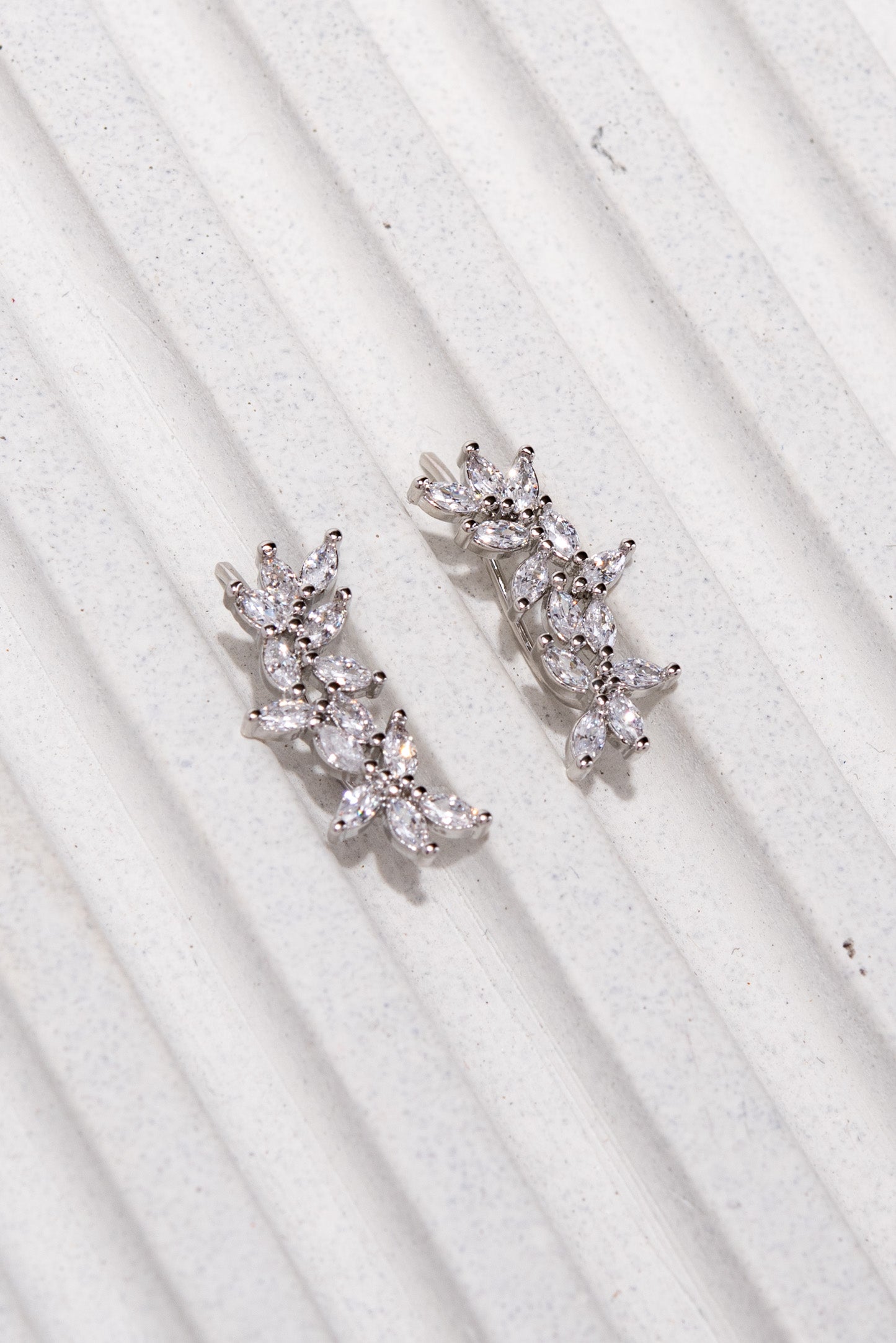 Italia CZ Brass Floral Earrings - Silver