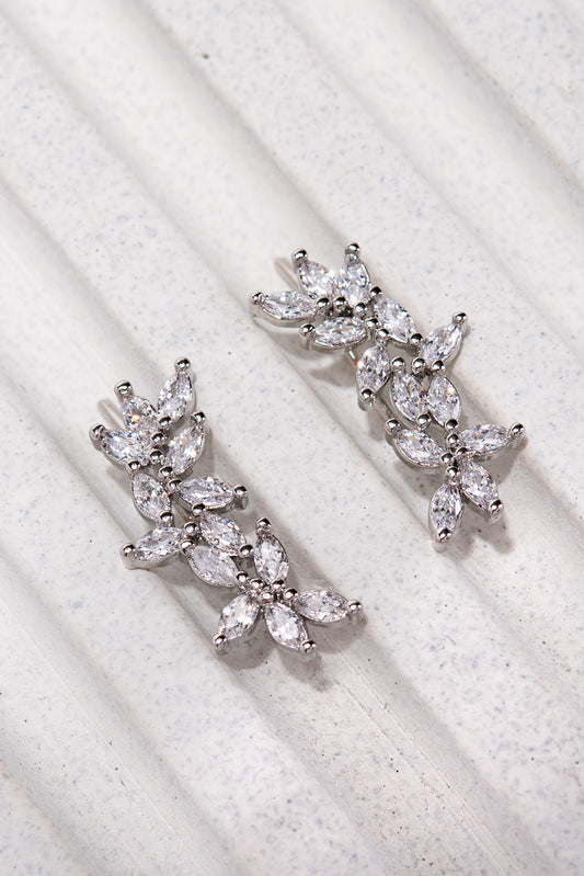 Italia CZ Brass Floral Earrings - Silver | Silver