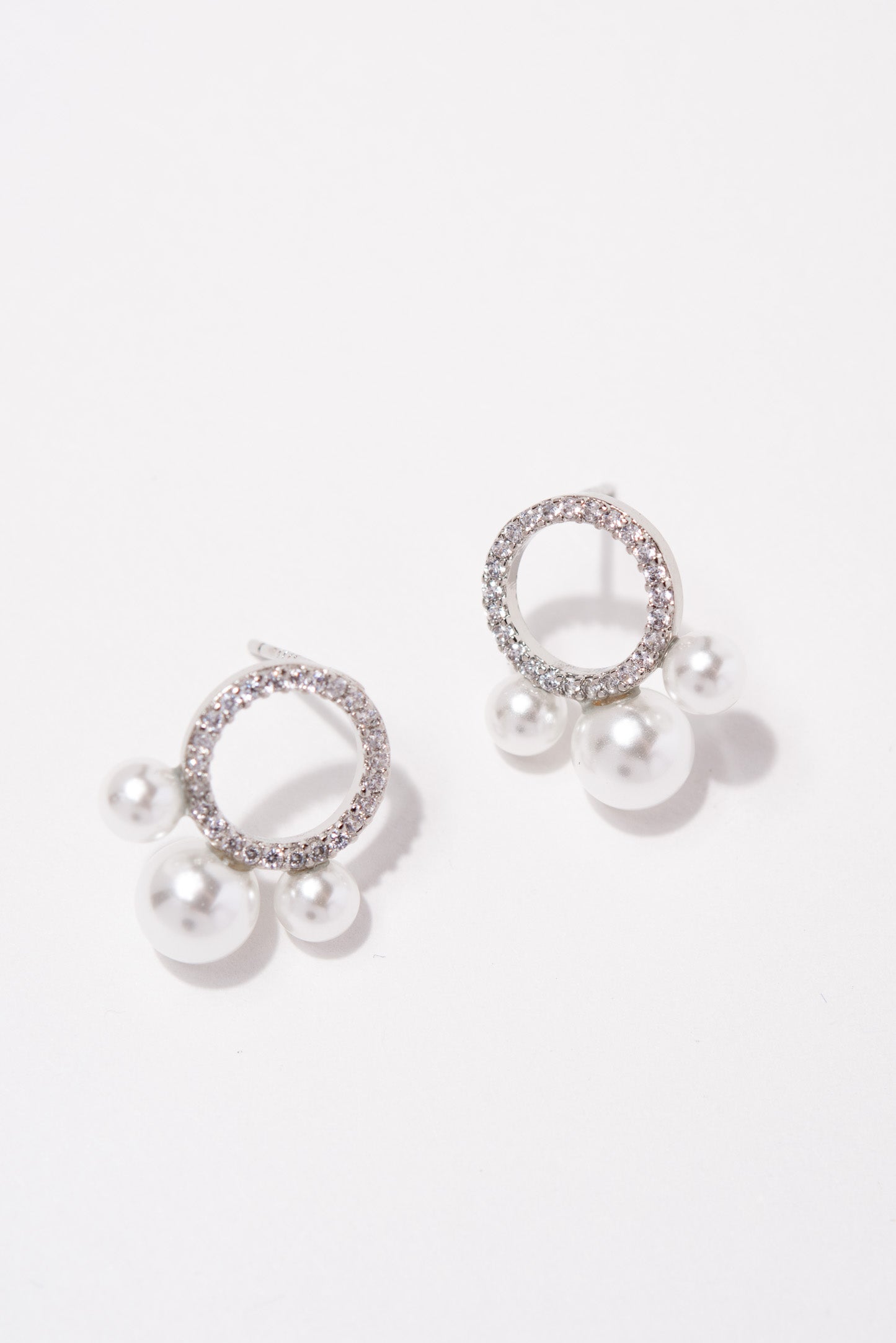 Melanie CZ Halo & Pearl Stud Earrings | Silver