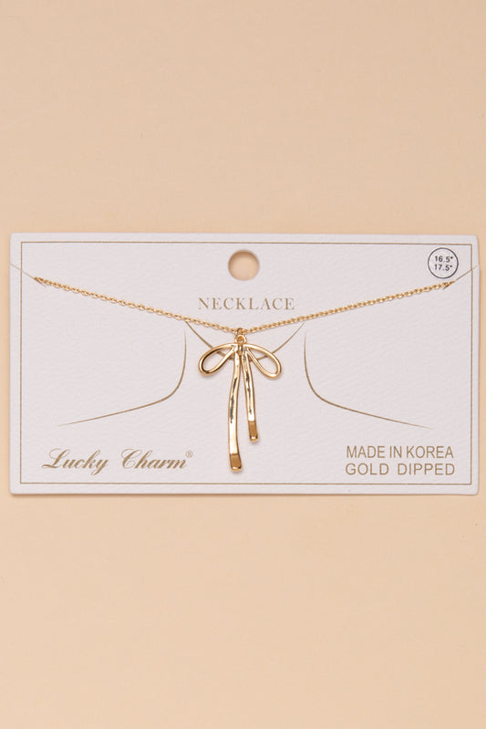 Bella Long Tail Bow Ribbon Pendant Necklace | Gold