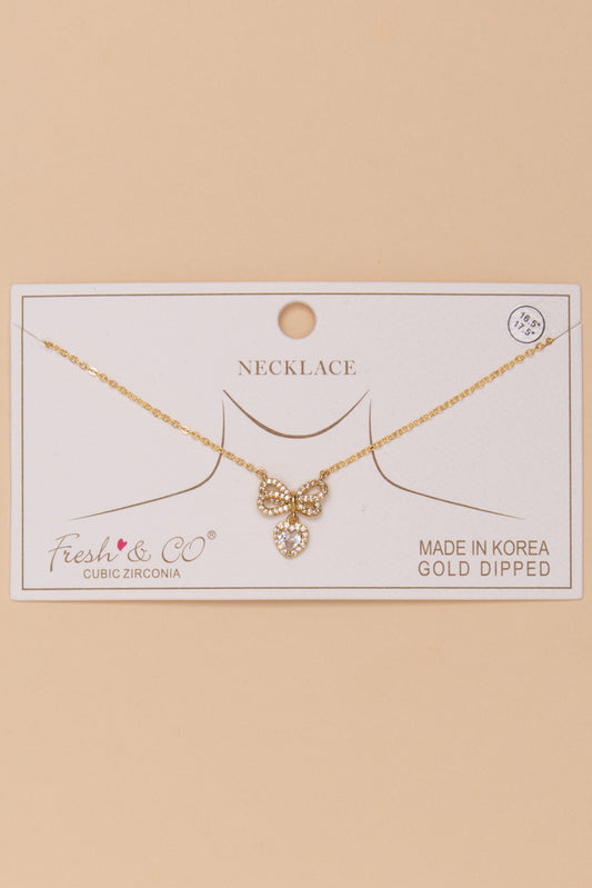 Rylee Bow Ribbon Pendant Necklace | Gold