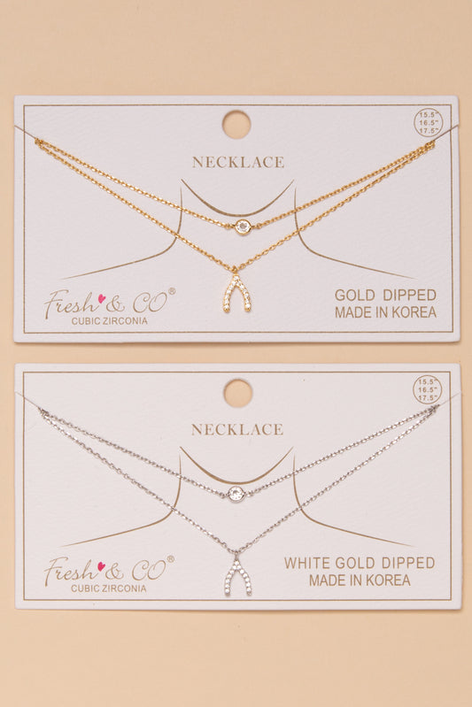 Savannah Gold Dipped Cubic Zirconia and Wishbone Pendant Necklace