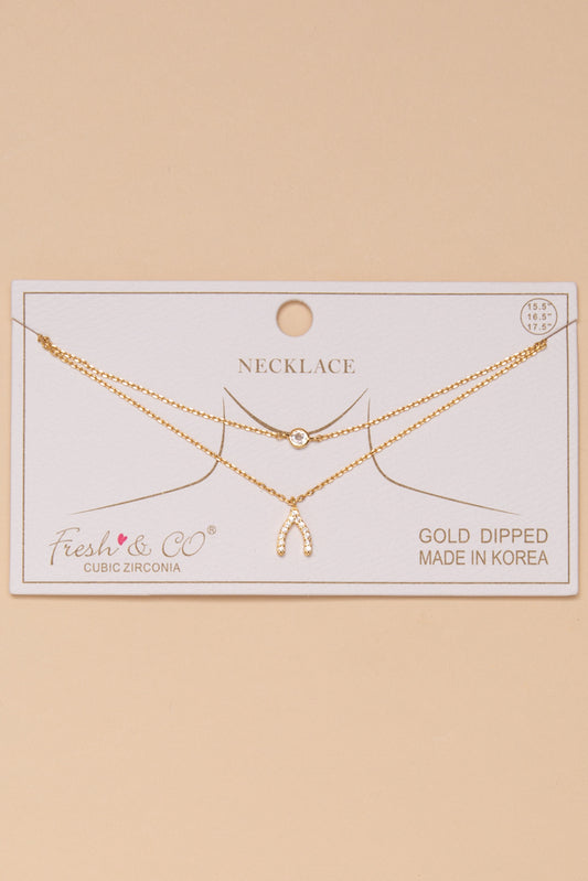 Savannah Gold Dipped Cubic Zirconia and Wishbone Pendant Necklace | Gold