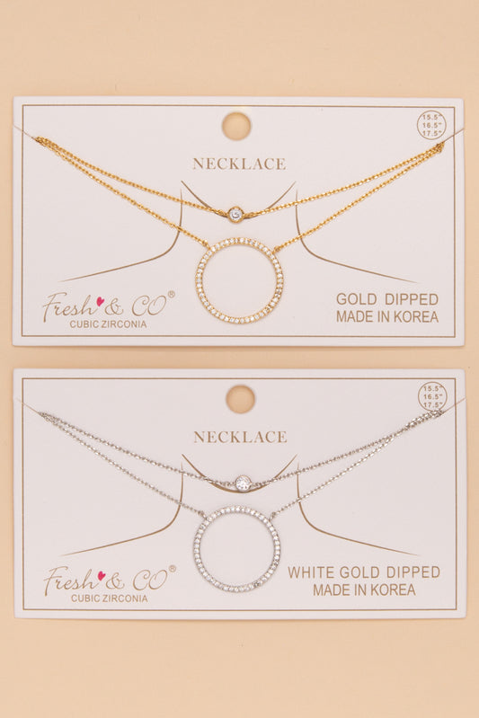 Rosalie Gold Dipped Cubic Zirconia and Circle Pendant Necklace