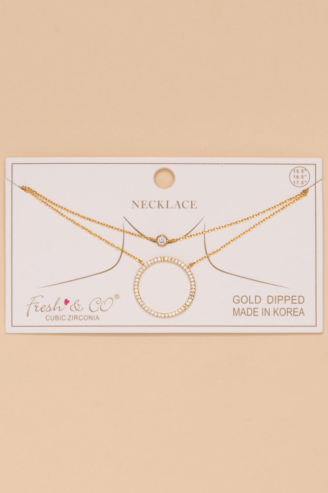 Rosalie Gold Dipped Cubic Zirconia and Circle Pendant Necklace | Gold