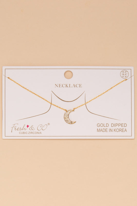 Maggie Cubic Zirconia Pave Crescent Moon Pendant Necklace | Gold