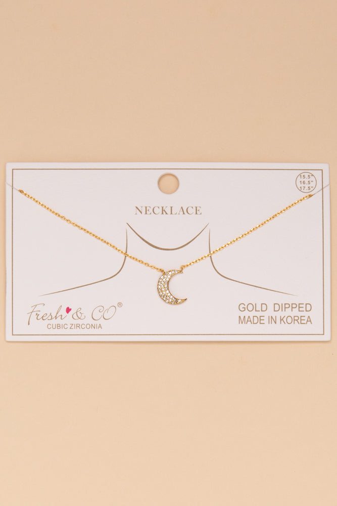 Maggie Cubic Zirconia Pave Crescent Moon Pendant Necklace | Gold