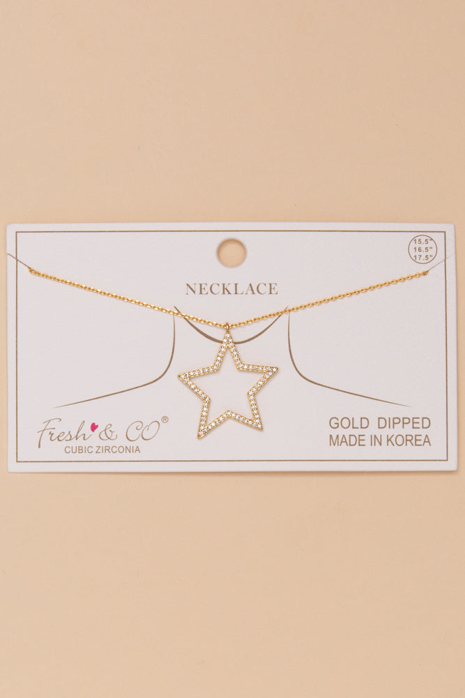 Sabrina Gold Dipped Cubic Zirconia Pave Open Star Pendant Necklace | Gold