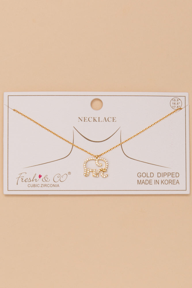 Adeline Gold Dipped Cubic Zirconia Pave Elephant Pendant Necklace | Gold