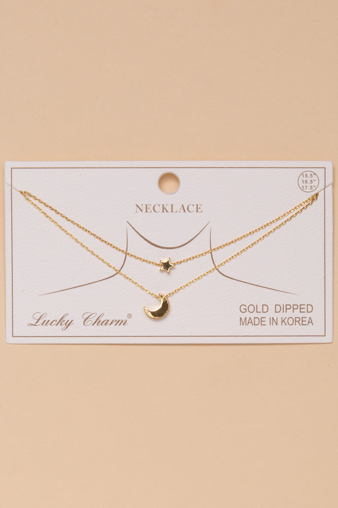 Emery Gold Dipped Layered Necklace with Star and Crescent Moon | Gold