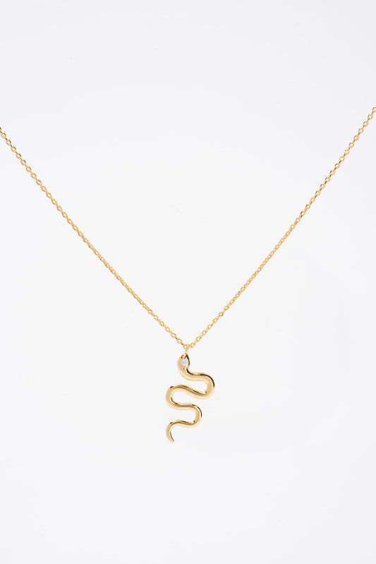 Crystal CZ Snake Pendant Necklace | Gold