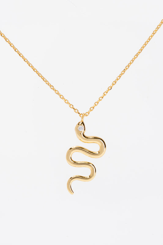 Crystal CZ Snake Pendant Necklace | Gold