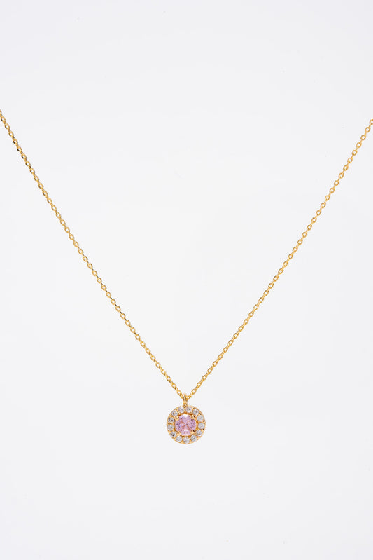 Jenna CZ Solitaire Bezzle Necklace | Pink