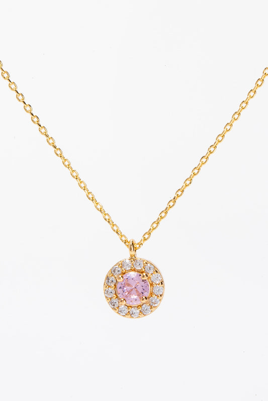 Jenna CZ Solitaire Bezzle Necklace | Pink