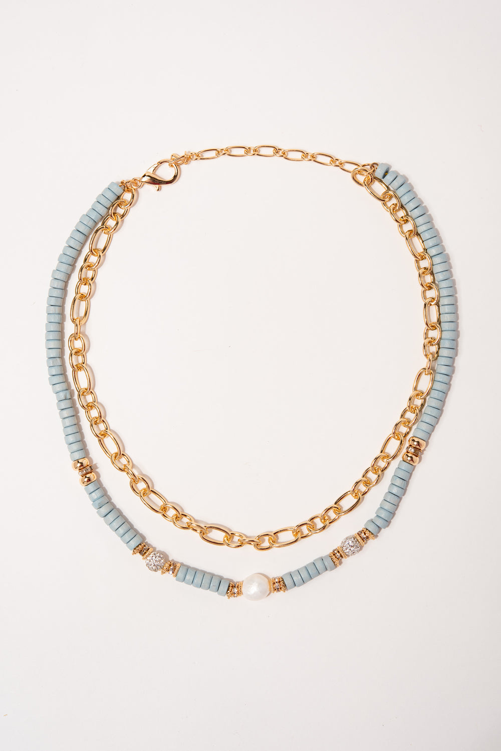 Lina Multi Strand Disc Beaded Chain Necklace | Blue