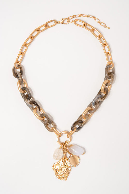 Lily Bohemian Multi Charm Paperclip Chain Necklace