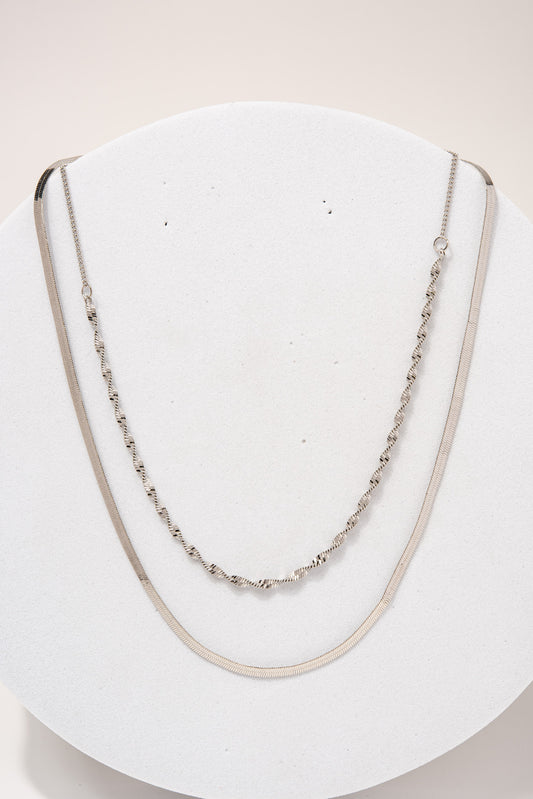 Celia Double Chain Necklace | Silver