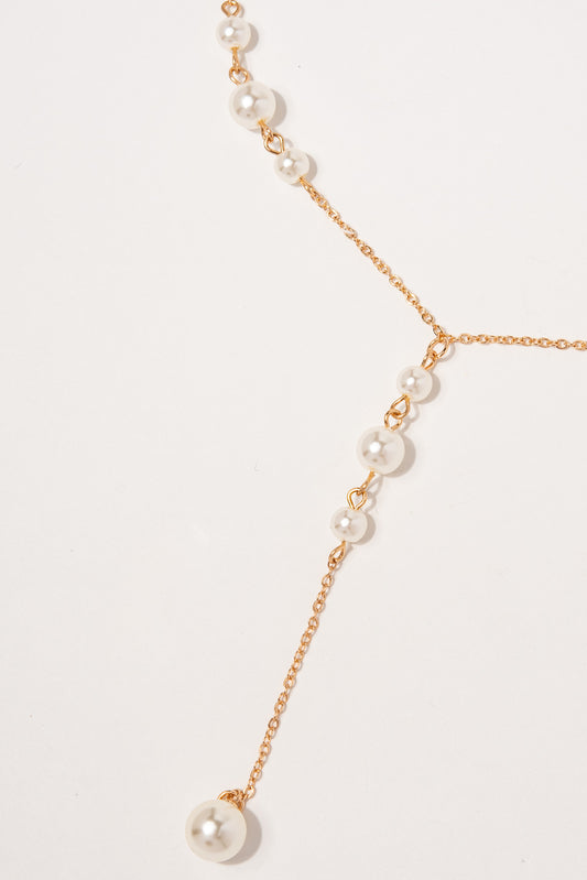 Crystal Y shaped Pearl Drop Necklace