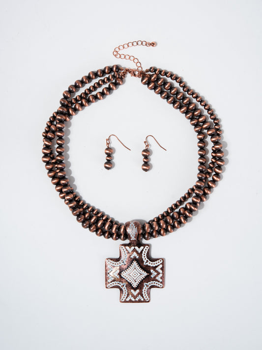 Orelia Western Navajo Pearl Aztec Necklace | Copper