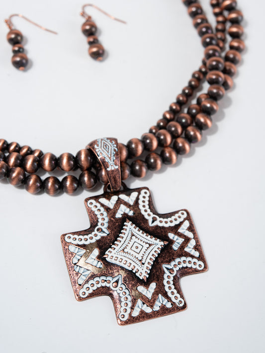 Orelia Western Navajo Pearl Aztec Necklace | Copper