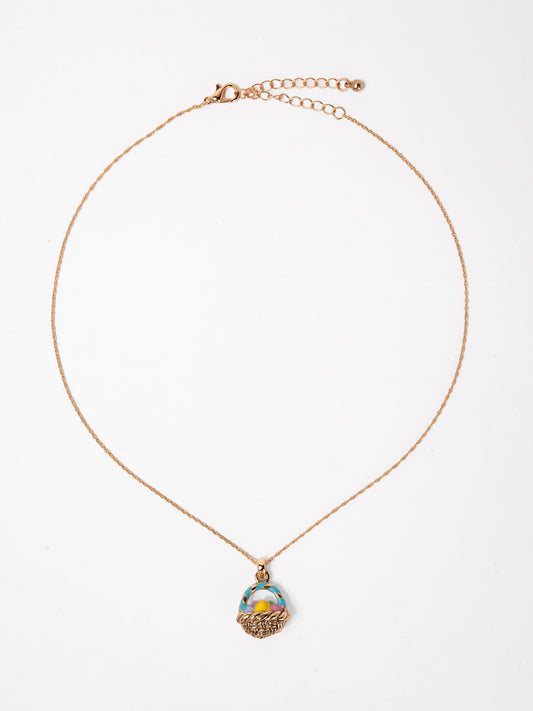 Jade Easter Egg Basket Pendant Chain Necklace
