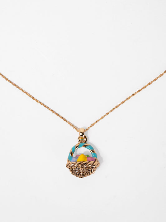 Jade Easter Egg Basket Pendant Chain Necklace | Gold