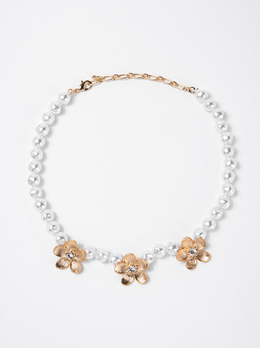 Mia Pearl and Flower Choker Necklace