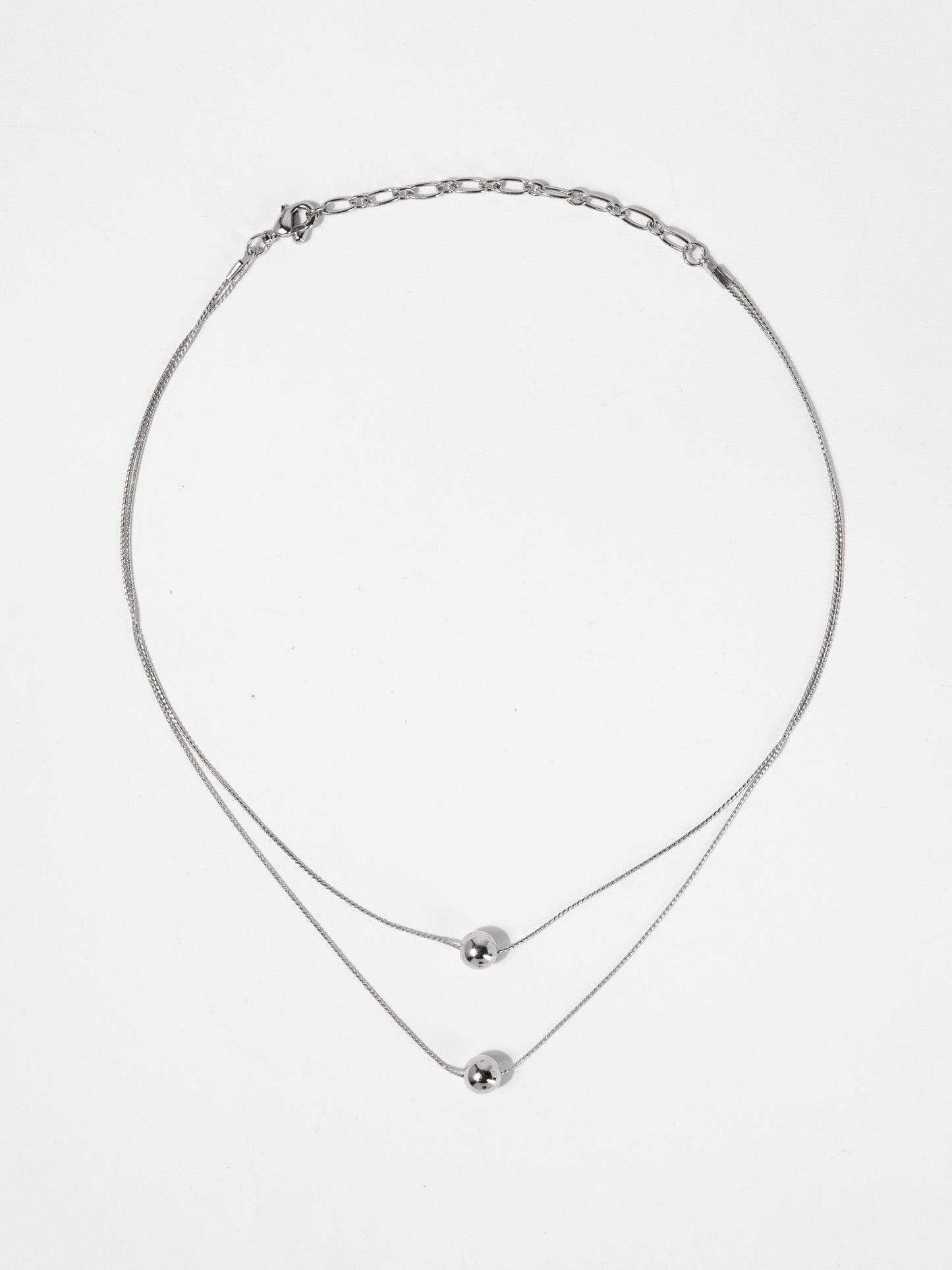 Olivia 2 Layer Ball Necklace Chain | Silver